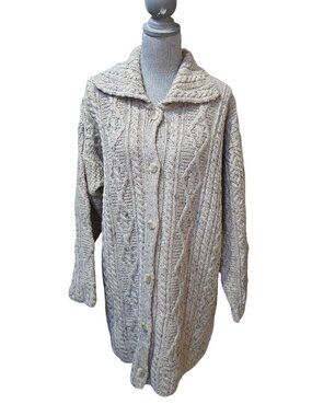 Kilronan Knitwear Wool Cableknit Cardigan Oatmeal Specks XL
